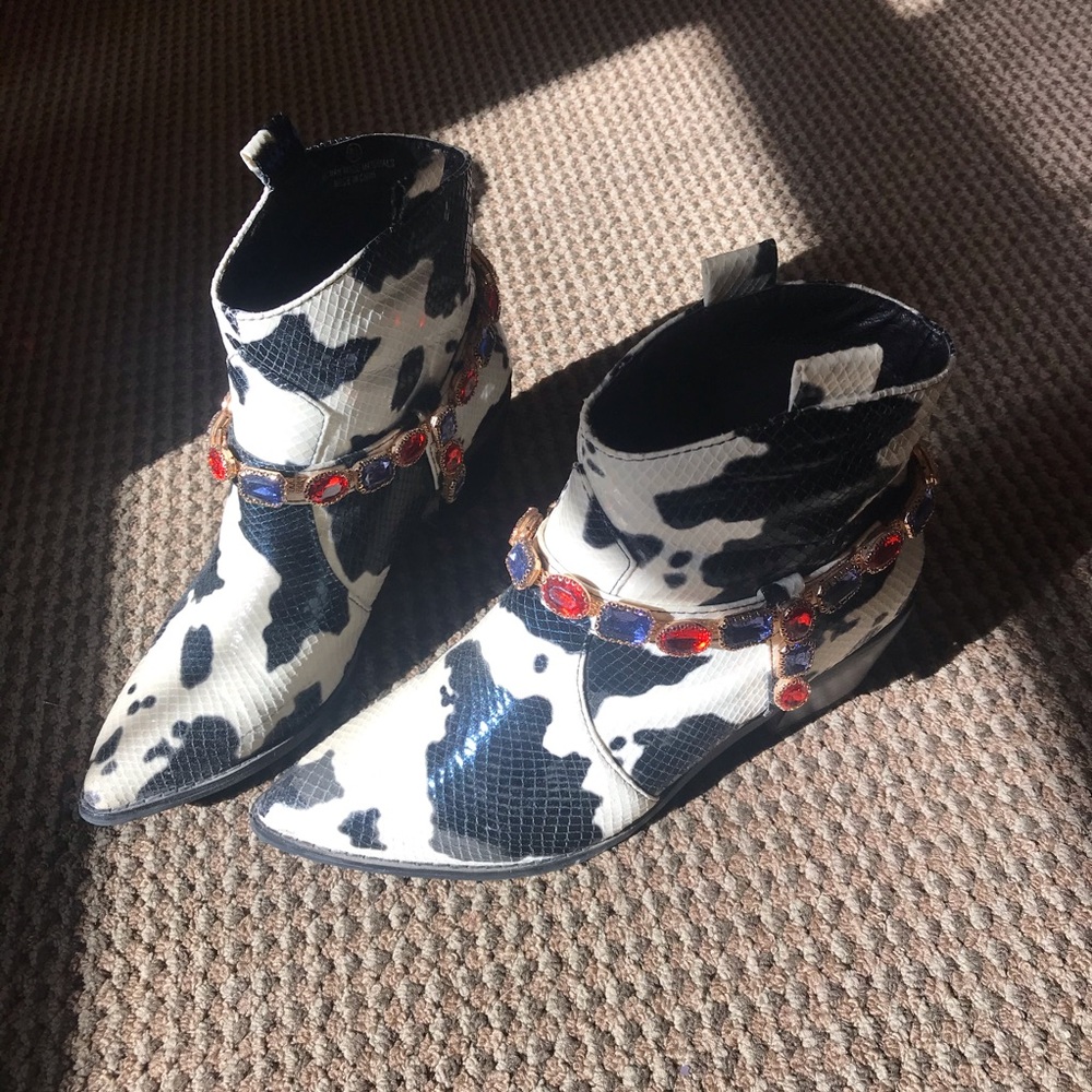 Snakeskin Cowprint Bejeweled Booties